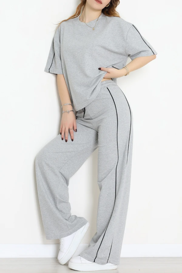 Biyeli 2 İplik Eşofman Takımı Gri - 52226.1857.