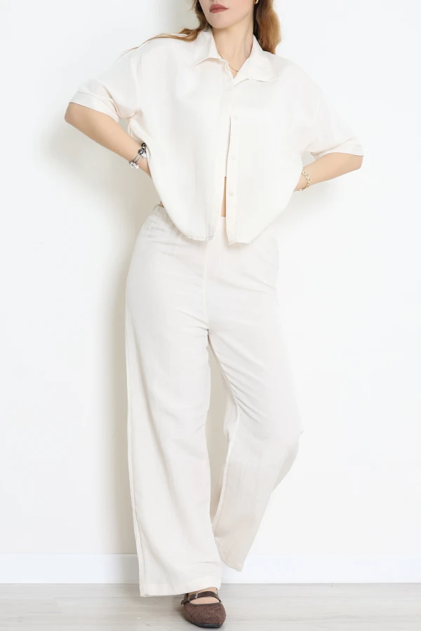 Gömlekli Keten İkili Takım Kırıkbeyaz - 70958.701.