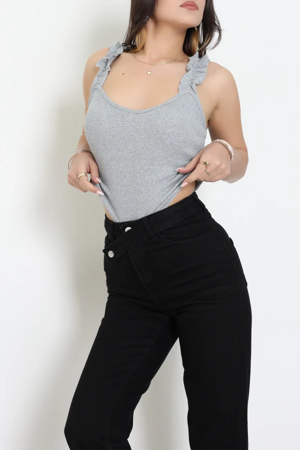 Kolları Fırfır Detaylı Kaşkorse Çıtçıtlı Body Gri - 71066.1748.