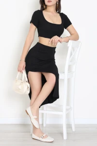 Kare Yaka Crop Etekli Kaşkorse Takım Siyah - 71070.1748.