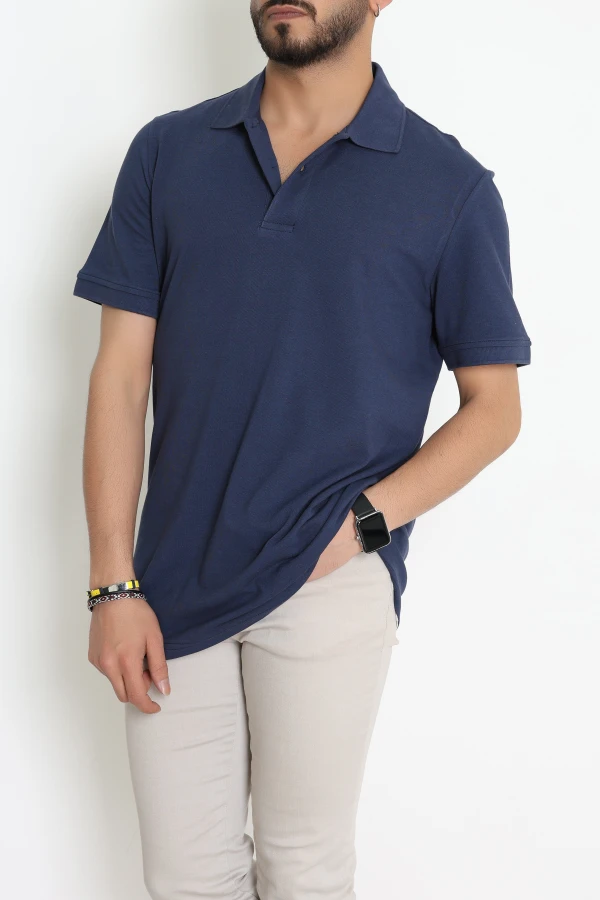 Polo Yaka Penye Pike Erkek Tişört Lacivert - 71139.1871.