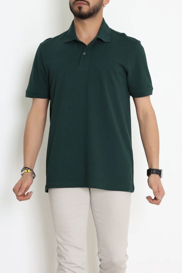 Polo Yaka Penye Pike Erkek Tişört Zümrüt - 71139.1871.