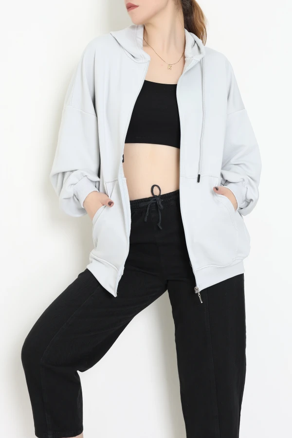 3 İplik Şardonsuz Fermuarlı Oversize Kanguru Sweat Grimelanj - 80775.1878.