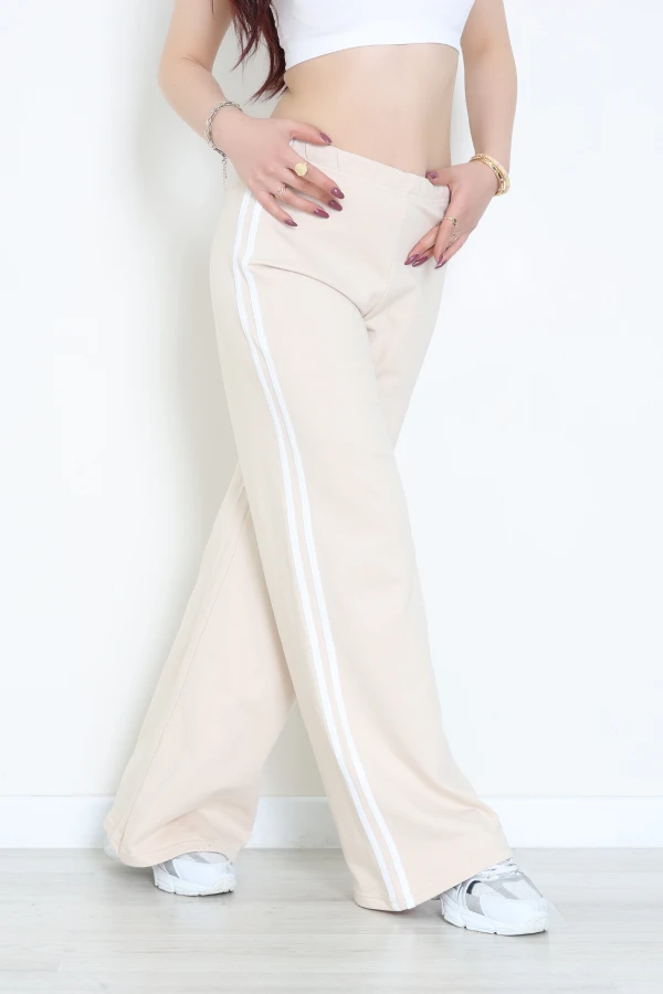 Çift Şeritli 2 İplik Eşofman Altı Bej - 2000.1238.