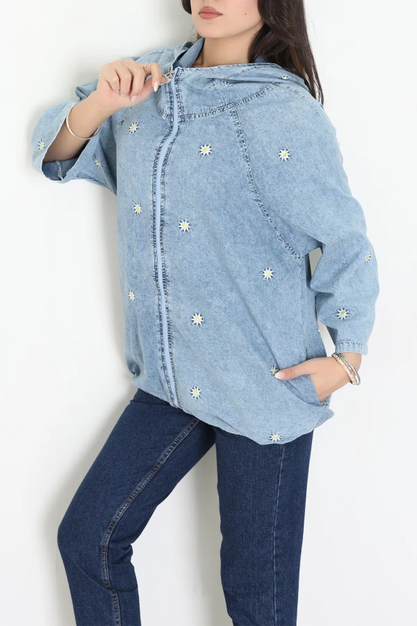 Nakışlı Kot Ceket Mavi - 250.1238.