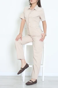 Kısa Kollu Tensel Tulum Bej - 2525.1367.