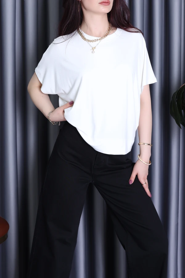 Düğme Detaylı Bluz Ekru - 30370.396.