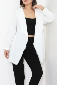 Müslin Kumaş Saçaklı Ceket Beyaz - 346.1238.