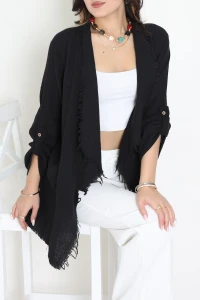 Müslin Kumaş Saçaklı Ceket Siyah - 346.1238.