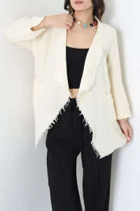 Müslin Kumaş Saçaklı Ceket Bej - 346.1238.