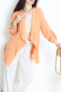 Müslin Kumaş Saçaklı Ceket Oranj - 346.1238.