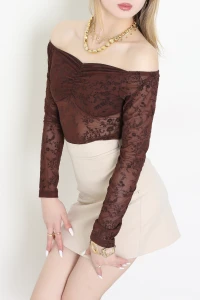 Flok Baskı Transparan Bluz Kahve - 4173.1247.