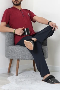 Süprem Kısa Kollu Erkek Pijama Takımı Bordosiyah - 41986.1048.
