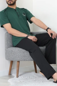 Süprem Kısa Kollu Erkek Pijama Takımı Zümrütsiyah - 41986.1048.