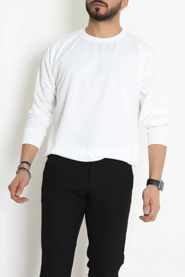 2 İplik Bisiklet Yaka Erkek Sweat Ekru - 42771.1878.