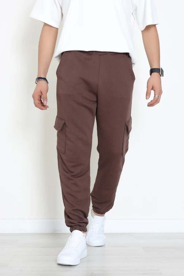 3 İplik Şardonsuz Kargo Cepli Erkek Eşofman Altı Kahve - 42811.1878.