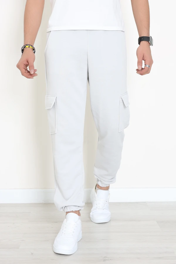 3 İplik Şardonsuz Kargo Cepli Erkek Eşofman Altı Boyalıgri - 42811.1878.