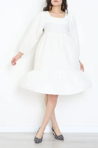 Kare Yaka Müslin Kumaş Elbise Ekru - 477.1238.