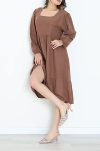 Kare Yaka Müslin Kumaş Elbise Kahve - 477.1238.