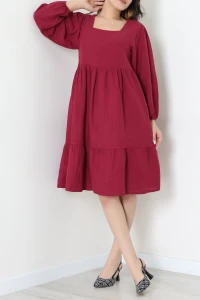 Kare Yaka Müslin Kumaş Elbise Mürdüm - 477.1238.