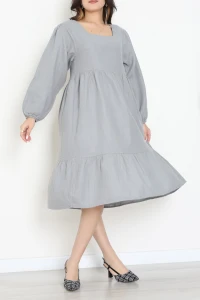 Kare Yaka Müslin Kumaş Elbise Duman - 477.1238.