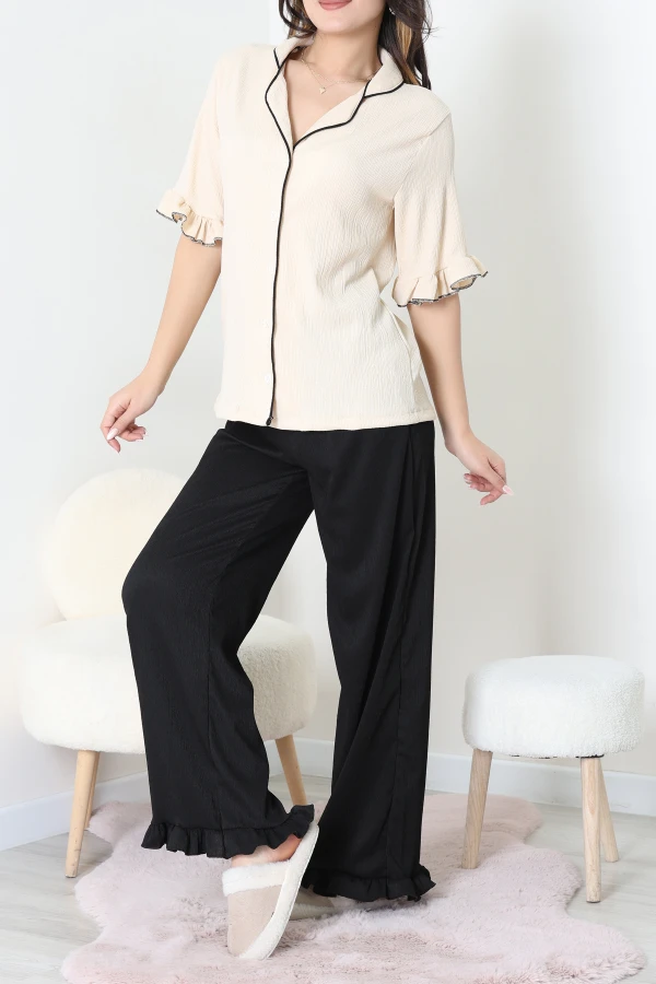 Bürümcük Kısa Kollu Pijama Takımı Siyahbej - 52225.599.