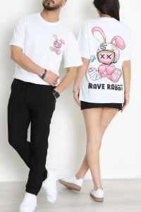 Kompakt Penye Unisex Tişört Beyazpembe - 55064.1872.