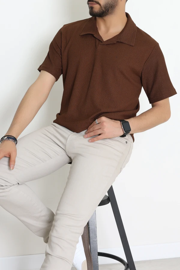 Polo Yaka Bürümcük Erkek Tişört Acıkahve - 70928.1937.