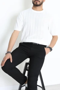 Fitilli Triko Erkek Tişört Beyaz - 71099.1947.