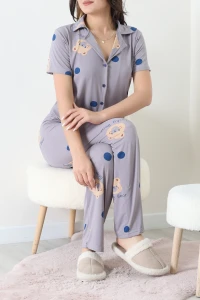 Milan Kumaş Düğmeli Pijama Takımı Gri - 750.1287.