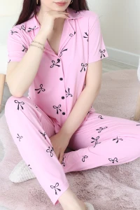 Milan Kumaş Düğmeli Pijama Takımı Siyahfiyonk - 750.1287.