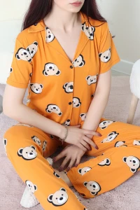 Milan Kumaş Düğmeli Pijama Takımı Turuncuayı - 750.1287.