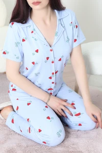 Milan Kumaş Düğmeli Pijama Takımı Mavikarpuz - 750.1287.