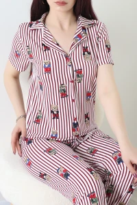 Milan Kumaş Düğmeli Pijama Takımı Bordoayı - 750.1287.