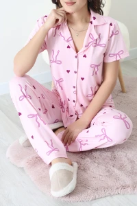 Milan Kumaş Düğmeli Pijama Takımı Pembefiyonk - 750.1287.