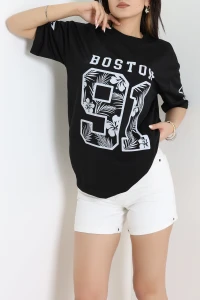 Bisiklet Yaka Oversize 2 İplik Forma Tişört Siyah - 88104.1878.