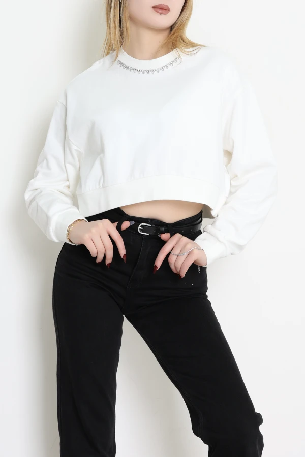 3 İplik Şardonsuz Taşlı Sweat Ekru - 1007.1238.