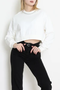 3 İplik Şardonsuz Taşlı Sweat Ekru - 1007.1238.