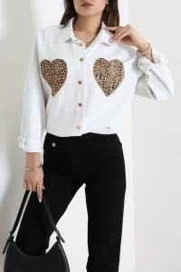 Leopar Kalpli Gömlek Ceket Beyaz - 2732.1367.