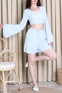 Bağlama Detaylı Müslin Şortlu Takım Bebemavi - 41568.308.