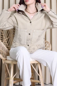 Brodeli Kot Ceket Taş - 455.1238.