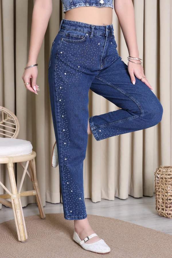Taşlı Kot Pantolon Mavi - 520.1238.