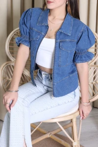 Fermuarlı Kot Çeket Mavi - 521.1238.