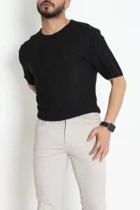 Fitilli Triko Erkek Tişört Siyah - 71099.1947.