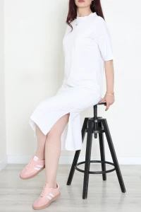 Bisiklet Yaka Midi Boy Süprem Elbise Beyaz - 71550.1748.
