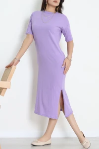 Bisiklet Yaka Midi Boy Süprem Elbise Lila - 71550.1748.