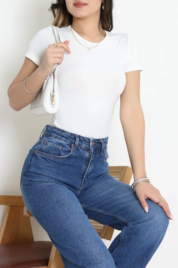 Kısa Kollu Çıtçıtlı Body Ekru - 013.1238.