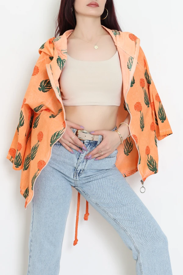 Desenli Baskılı Ceket Turuncu - 242.1238.
