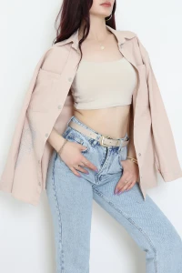 Taşlı Gömlek Bej - 243.1238.