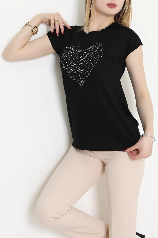 Kalp İşlemeli Bluz Siyah - 44005.599.